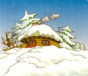 下了一天一夜的大雪房子上,树上,地上一片白兔妈妈要出去找吃的